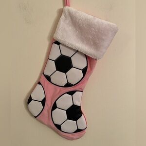 Pink velvet soccer Christmas stocking